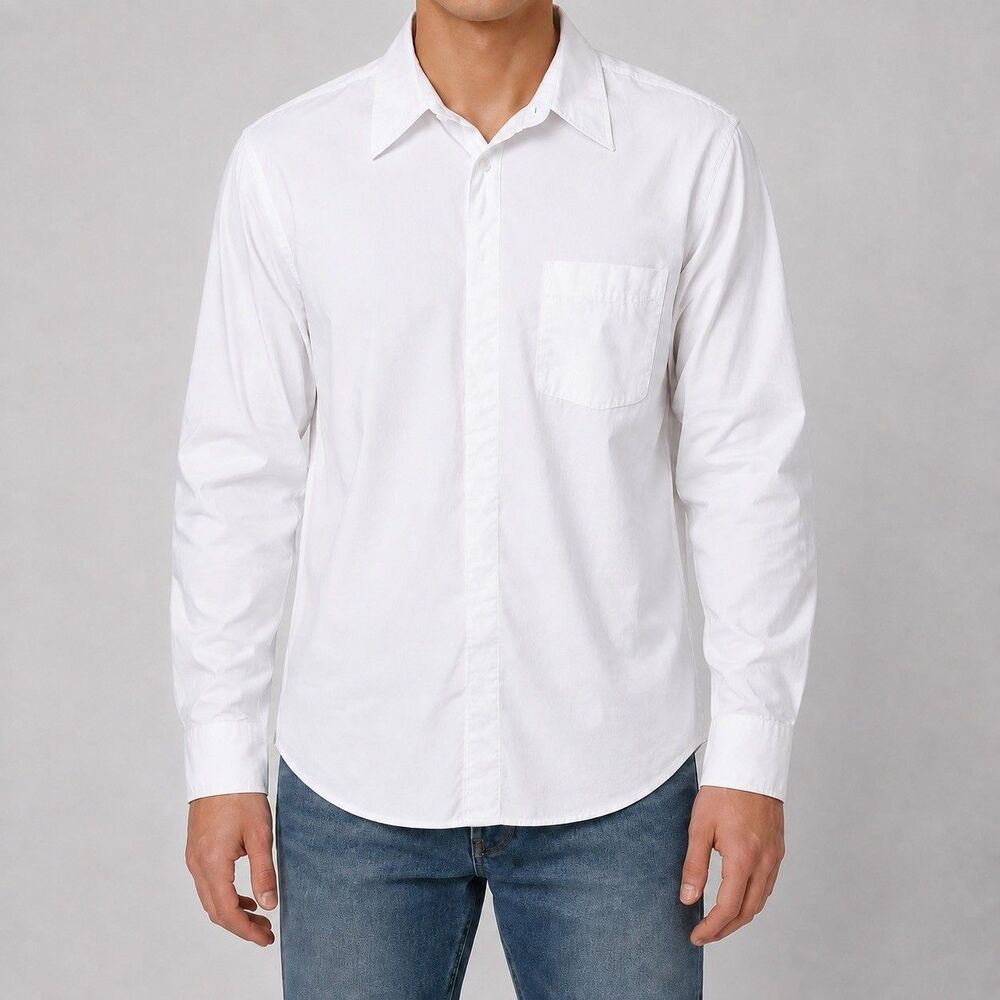 Lucasini Men's White Solid Point Collar Dress Shirt 17.5 34-35 Pockets